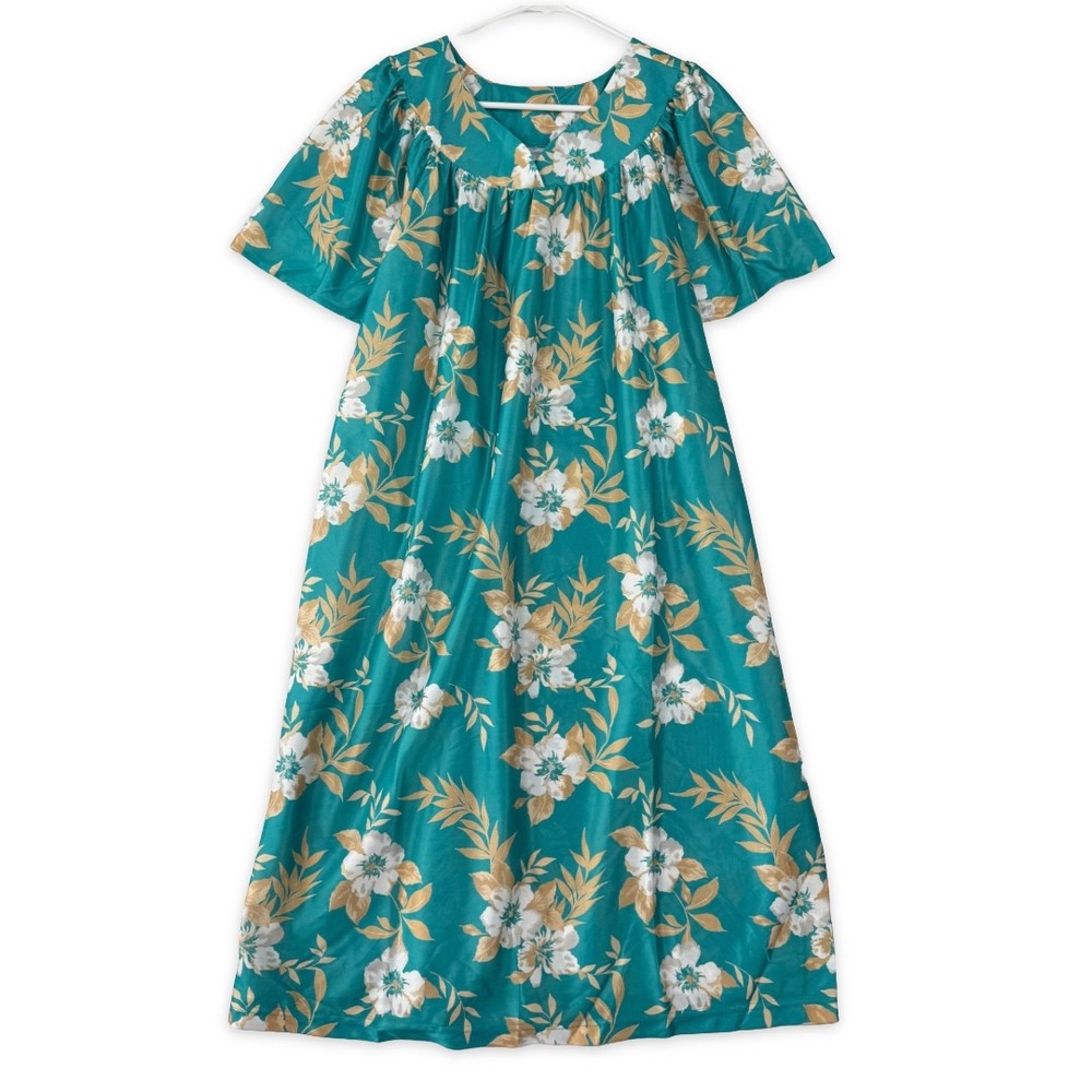 National Teal‎ Floral Lounger Dress Womens L Large V-Neck Short Sleeve Pockets